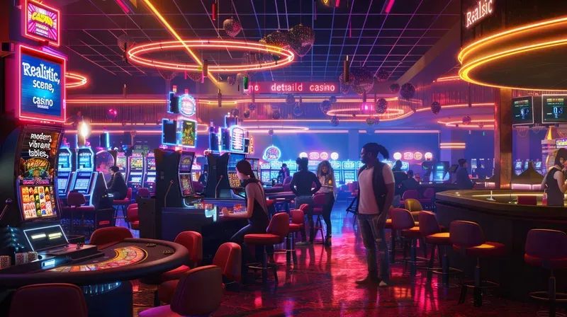 Sala de casino moderna con tragaperras de alto RTP y mesas de blackjack en vivo